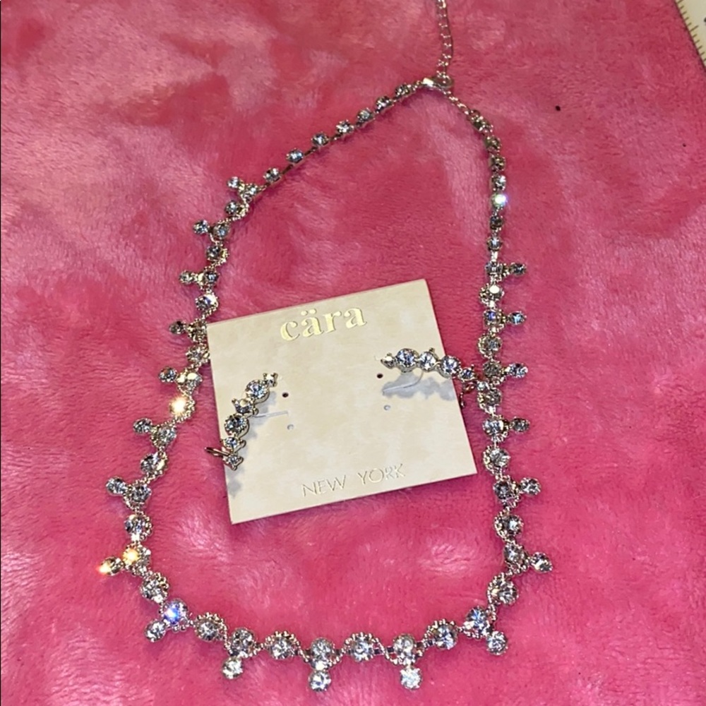 Silver and sparkle necklace and earrings.